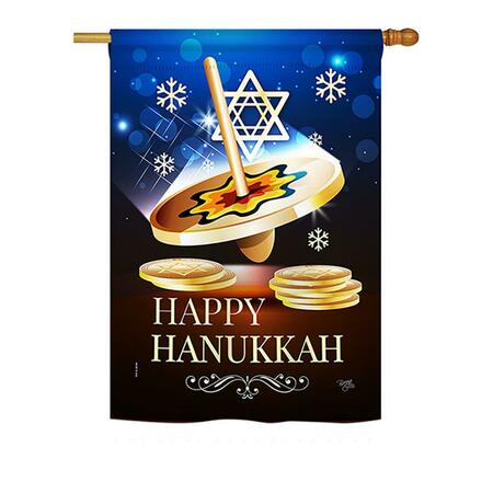 GARDENCONTROL 28 x 40 in. Seasonal Hanukkah Impressions  Vertical House Flag - Happy Hanukkah Dreidel Winter GA3459451